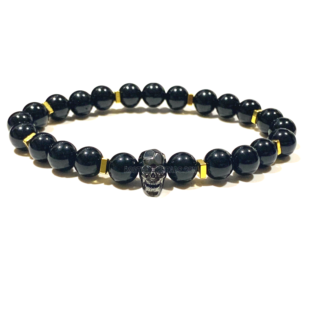 GrimTourmaline-18k-Blackened Gold Skull- 8mm